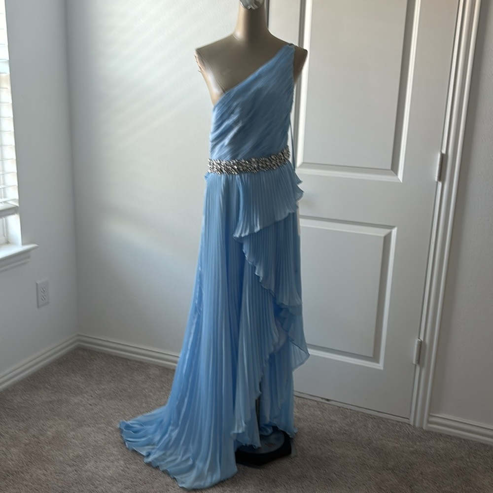 Mac Duggal Ruffle Pleated One-Shoulder High-Low Gown - Picture 5 of 9